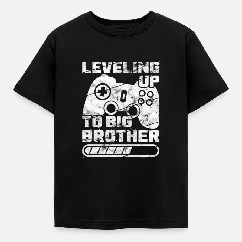 Leveling up Großer Bruder Big Brother Geschenkidee - Kinder T-Shirt - Schwarz