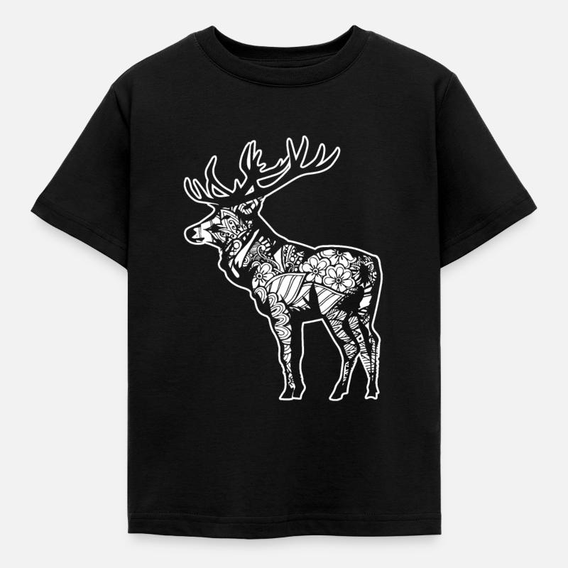 Elch Elch Blumenmuster - Kinder T-Shirt - Schwarz