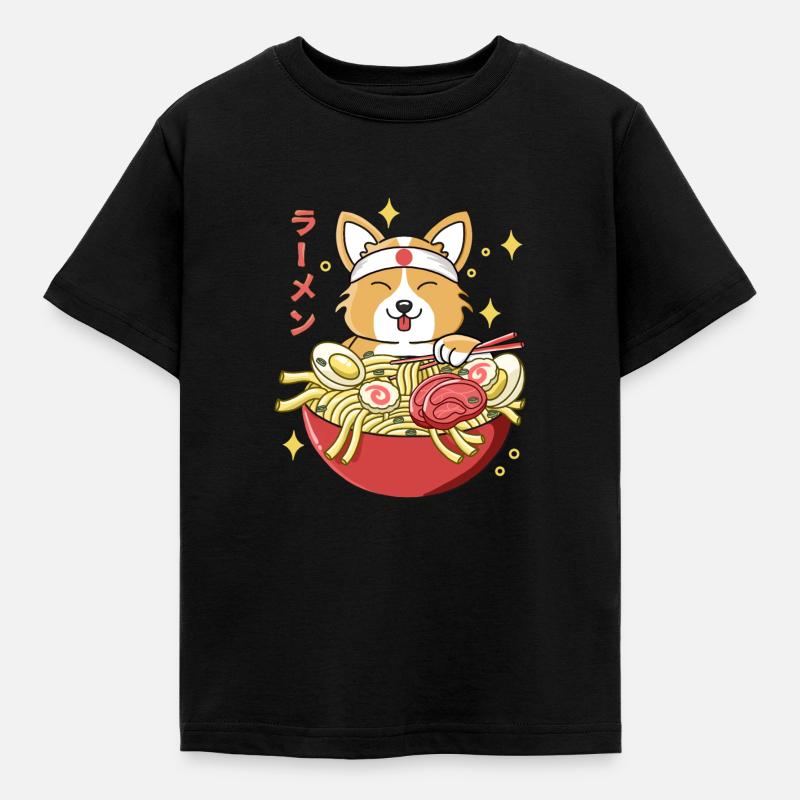 Corgi Ramen - Kinder T-Shirt - Schwarz