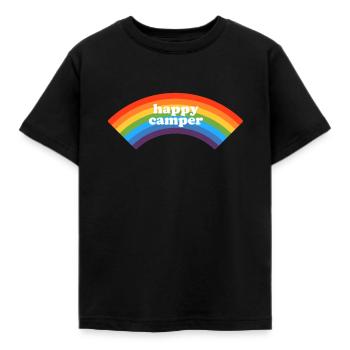 Happy Camper, Regenbogen - Kinder T-Shirt - Schwarz - Vorne - AI Model Kid Female (0cm)