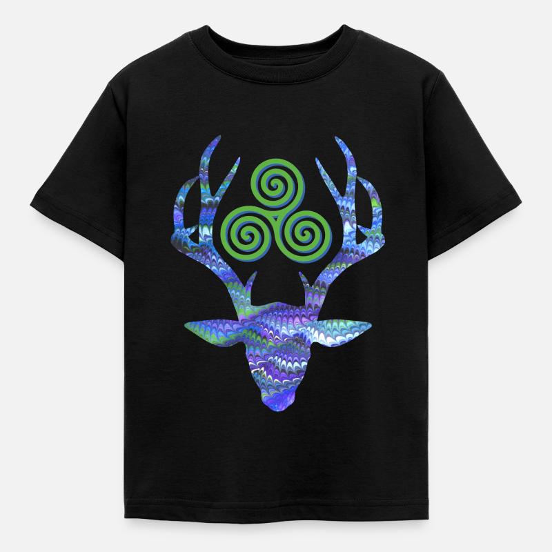 hirschkopf mit triskele e 103 - Kinder T-Shirt - Schwarz