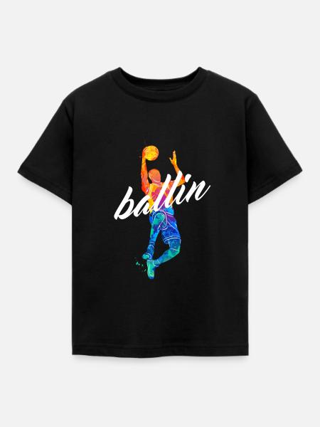 Ballin Basketball Spieler Basketballer Trikot - Kinder T-Shirt - Schwarz