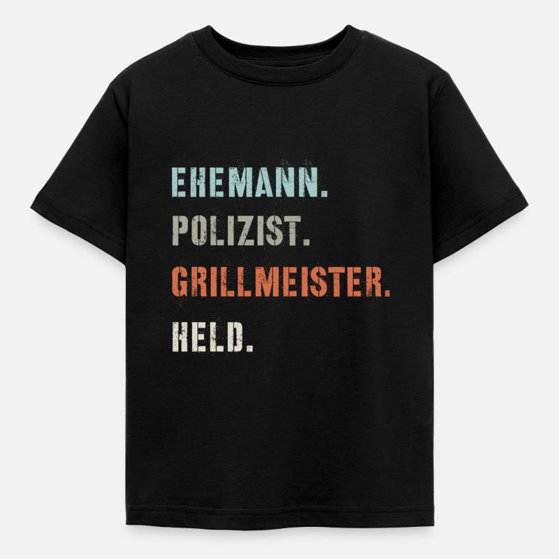 Polizist Grillen Grillmeister Ehemann Held - Kinder T-Shirt - Schwarz