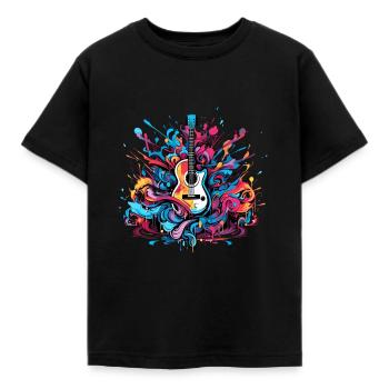 Gitarre akustisch im Farbenhimmel - Kinder T-Shirt - Schwarz - Vorne - AI Model Kid Female (0cm)