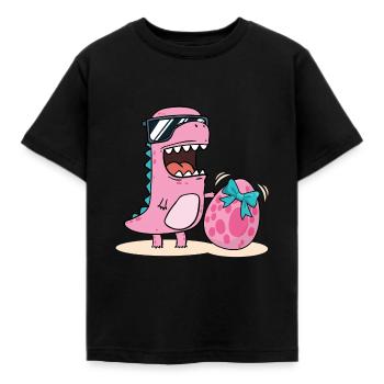 Dino mit Ei - Dinosaurier Schwester Brille Comic - Kinder T-Shirt - Schwarz - Vorne - AI Model Kid Female (0cm)