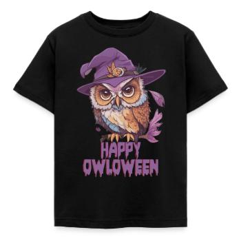 Eule Owl Lustig Happy Owloween Eulenliebhaber - Kinder T-Shirt - Schwarz - Vorne - AI Model Kid Female (0cm)