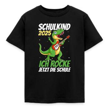 Schulkind 2025 Ich Rocke Jetzt Die Schule - Dino E - Kinder T-Shirt - Schwarz - Vorne - AI Model Kid Female (0cm)