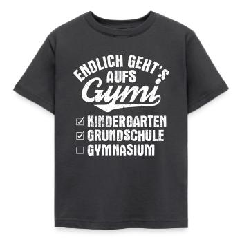 Endlich gehts auf Gymi - Einschulung Gymnasium - Kinder T-Shirt - Dunkelgrau - Vorne - AI Model Kid Female (0cm)