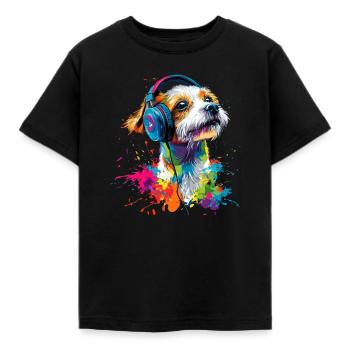 Bunt Künstlerisch Jack Russell Terrier Hund Jacky - Kinder T-Shirt - Schwarz - Vorne - AI Model Kid Female (0cm)