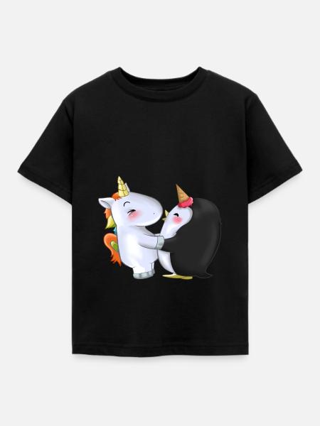 Cadeau de câlin de corne de glace de pingouin licorne mignon - T-shirt Enfant - noir