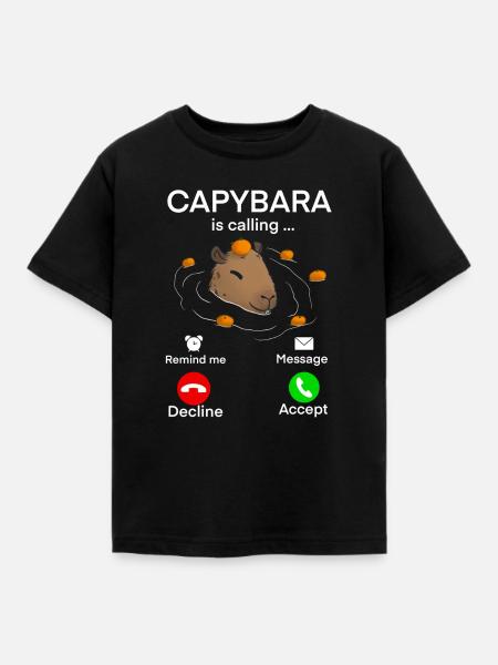 Capybara Anruf - Kinder T-Shirt - Schwarz