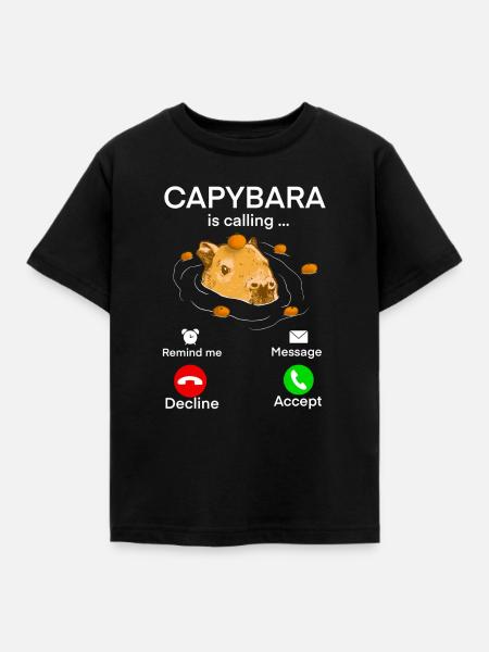 Capybara Anruf - Kinder T-Shirt - Schwarz