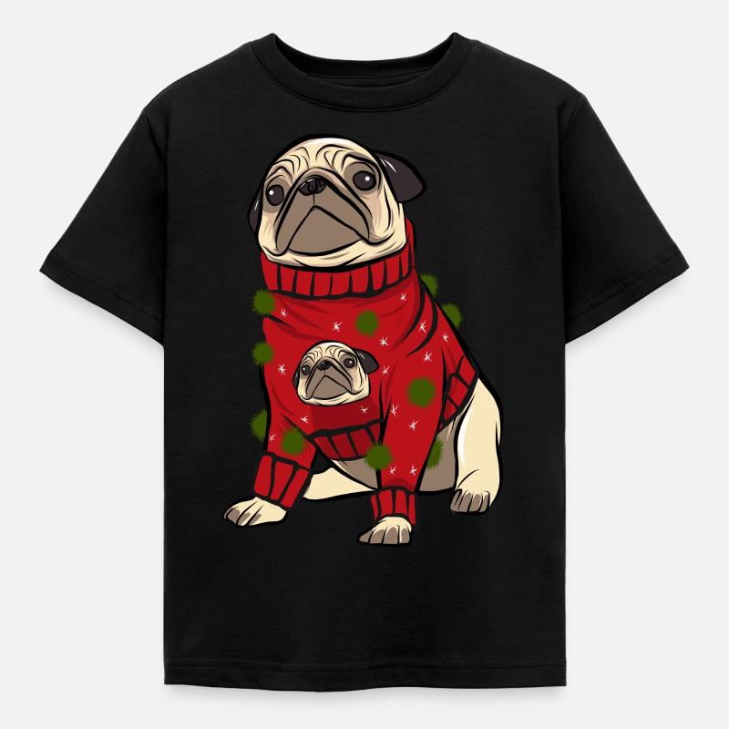 Carlin en pull de Noël moche - T-shirt Enfant - noir