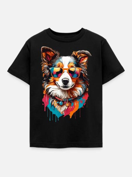 Border Collie med solbriller: søt eleganse - T-skjorte for barn - svart