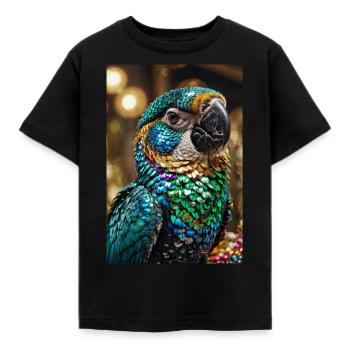 parrot,colorful,sequins,shiny,nature - Kids' T-Shirt - black - Front - AI Model Kid Female (0cm)