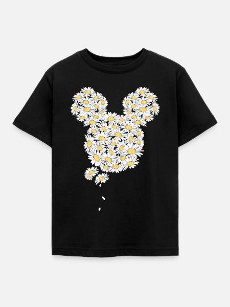 Mickey & Minnie Kopf Aus Gänseblümchen - Kinder T-Shirt - Schwarz