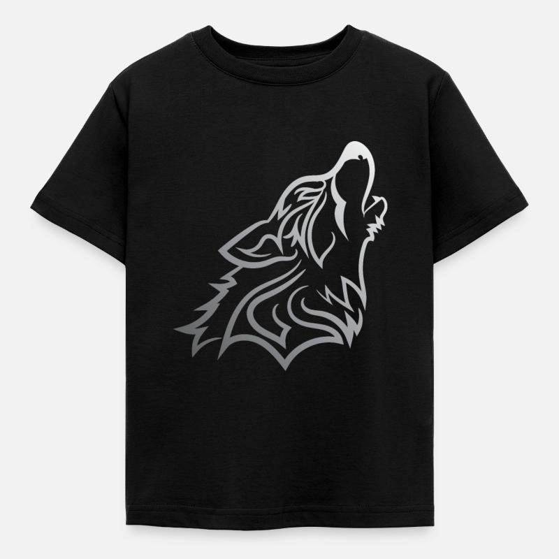 Howling Wolf - Funny Graphic Silvered Wolf Design - Kids' T-Shirt - black