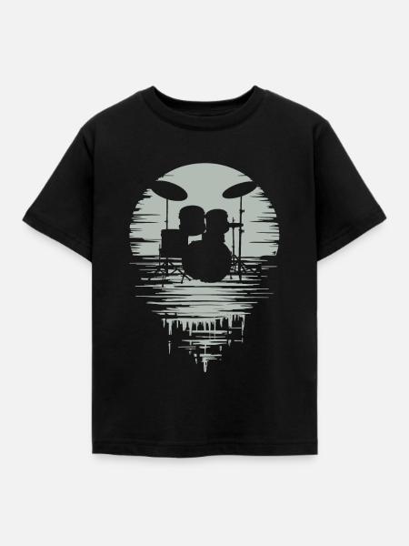 Drumset Silhouette Schlagzeug mit Spiegelung - Kinder T-Shirt - Schwarz