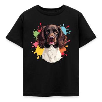 Kleiner Münsterländer mit Farbspritzern - Kinder T-Shirt - Schwarz - Vorne - AI Model Kid Female (0cm)