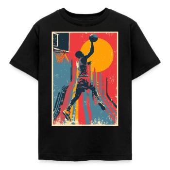Vintage basketdunk framför gul sol. - T-shirt barn - svart - Fram - AI Model Kid Female (0cm)