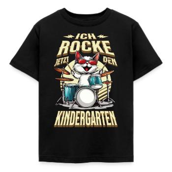 Kindergarten Kita Cat Drums Rock Music - Kids' T-Shirt - black - Front - AI Model Kid Female (0cm)