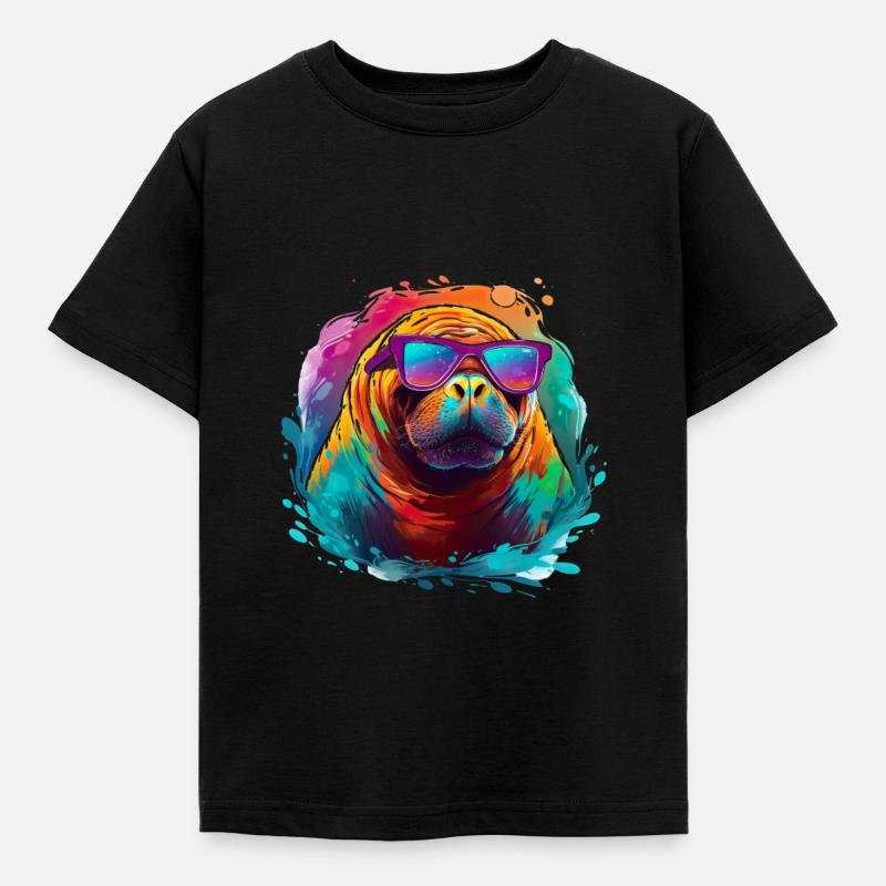 Walross mit Sonnenbrille - Kinder T-Shirt - Schwarz