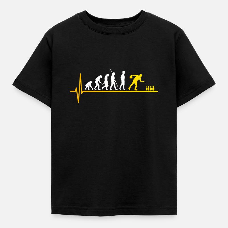 Bowling Kegeln Evolution Herzschlag - Kinder T-Shirt - Schwarz