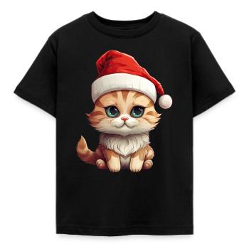Weihnachtspfote: Niedliche Katze mit Mütze 2 - Kinder T-Shirt - Schwarz - Vorne - AI Model Kid Female (0cm)