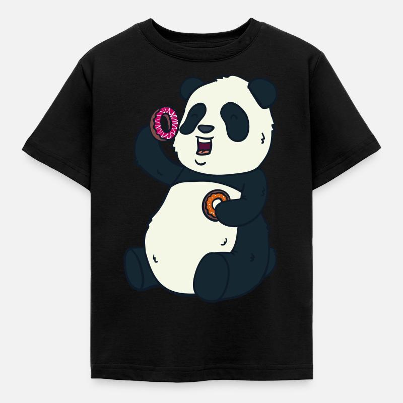 Panda donut essen - Kinder T-Shirt - Schwarz