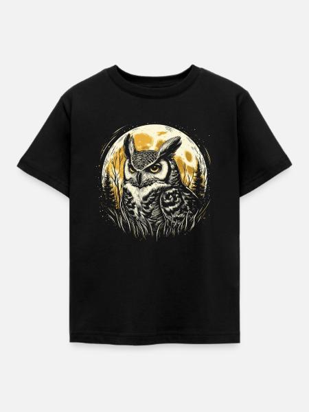 Uhu mit Vollmond - Kinder T-Shirt - Schwarz