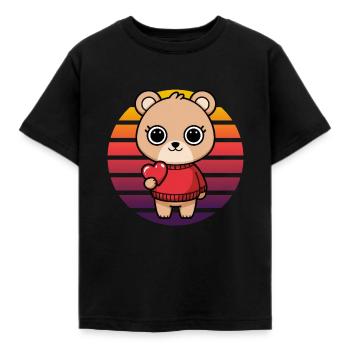 Ours en peluche avec coeur - Rétro Vintage Sunset - T-shirt Enfant - noir - Devant - AI Model Kid Female (0cm)