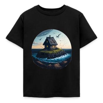 Lonely house on a seaside island - Kids' T-Shirt - black - Front - AI Model Kid Female (0cm)