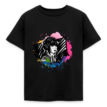 Hand drawn geisha with paint splatter - Kids' T-Shirt - black - Front - AI Model Kid Female (0cm)