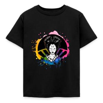 Hand drawn geisha with paint splatter - Kids' T-Shirt - black - Front - AI Model Kid Female (0cm)