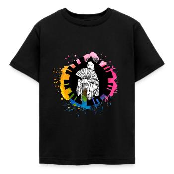 Hand drawn geisha with paint splatter - Kids' T-Shirt - black - Front - AI Model Kid Female (0cm)