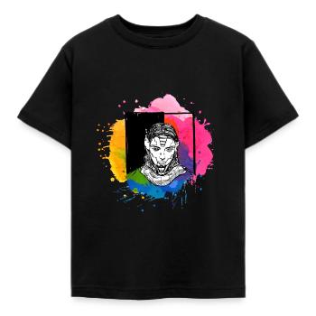 Femals cyborg with paint splatter - Kids' T-Shirt - black - Front - AI Model Kid Female (0cm)