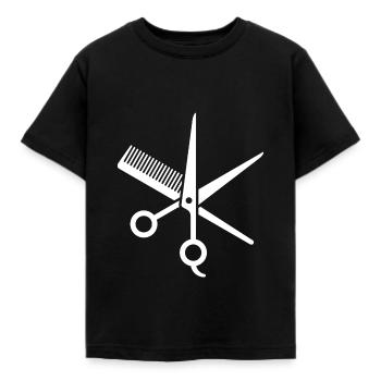 Ciseaux à cheveux et peigne. Symbole du coiffeur - T-shirt Enfant - noir - Devant - AI Model Kid Female (0cm)