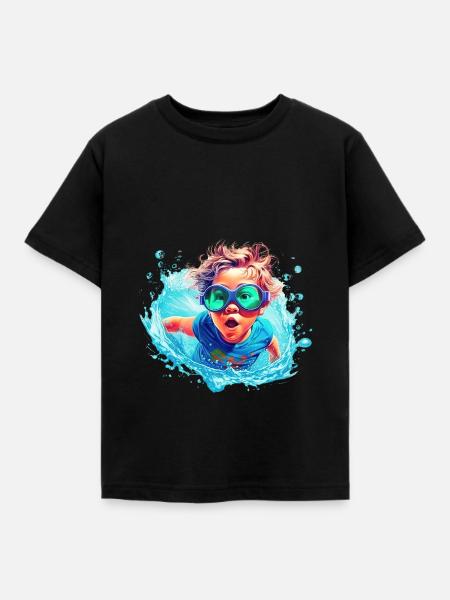 Boy in water - Kids' T-Shirt - black