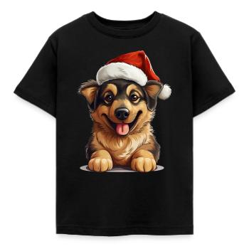 Weihnachtspfote: Niedlicher Hund mit Mütze - Kinder T-Shirt - Schwarz - Vorne - AI Model Kid Female (0cm)