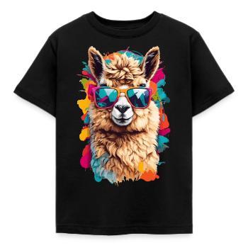 Cool llama: Beastly cute with sunglasses - Kids' T-Shirt - black - Front - AI Model Kid Female (0cm)