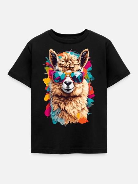Cooles Lama: Tierisch süß mit Sonnenbrille - Kinder T-Shirt - Schwarz