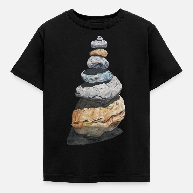 Stone Stack Sten Turret Cairn Vandring - Børne-T-shirt - sort