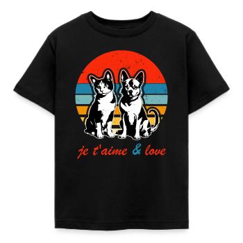 vintage je taime & love chien et chat 2026 - T-shirt Enfant - noir - Devant - AI Model Kid Female (0cm)