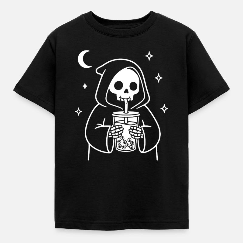 Faucheuse avec du thé aux yeux de bulle - T-shirt Enfant - noir