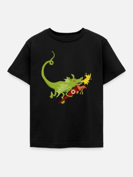 Drache mit Schultüte - Kinder T-Shirt - Schwarz
