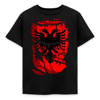 Flag of Albania, broken or torn cloth effect - Kids' T-Shirt - black - Front - AI Model Kid Female (0cm)