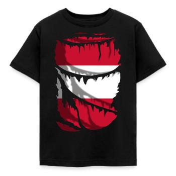 Flagge Österreichs, zerbrochener oder zerrissener Stoffeffekt - Kinder T-Shirt - Schwarz - Vorne - AI Model Kid Female (0cm)
