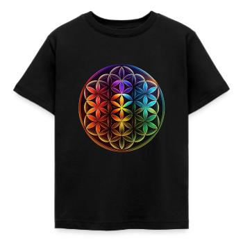 Blume des Lebens Regenbogen Symbol Meditation - Kinder T-Shirt - Schwarz - Vorne - AI Model Kid Female (0cm)