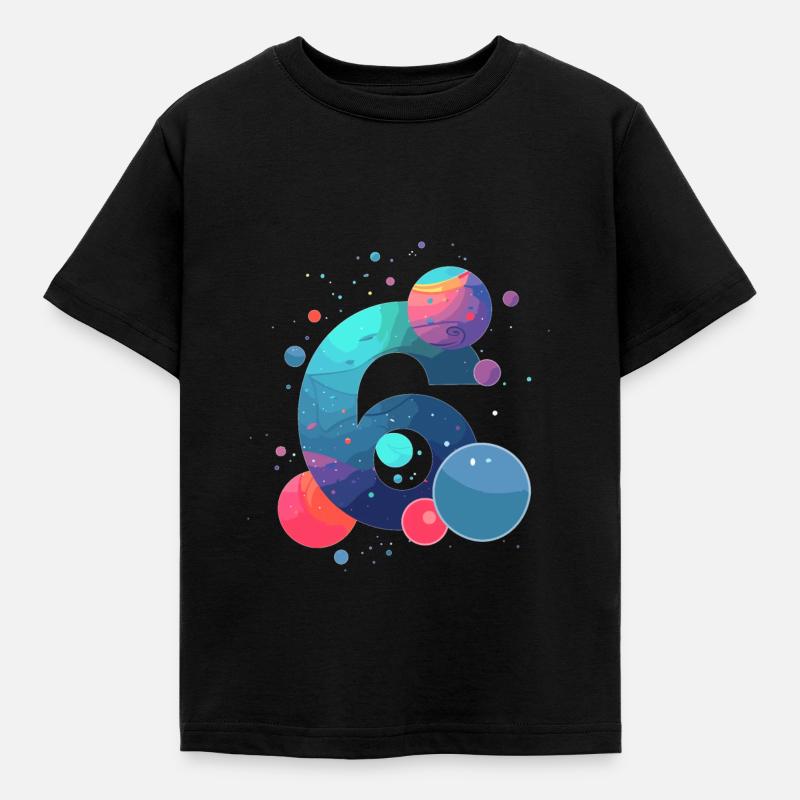 6th Birthday Space and Planets - Kids' T-Shirt - black