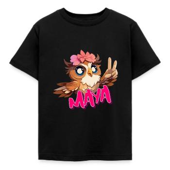 MAYA - Schöner Mädchen Name mit süßer EULE - Kinder T-Shirt - Schwarz - Vorne - AI Model Kid Female (0cm)
